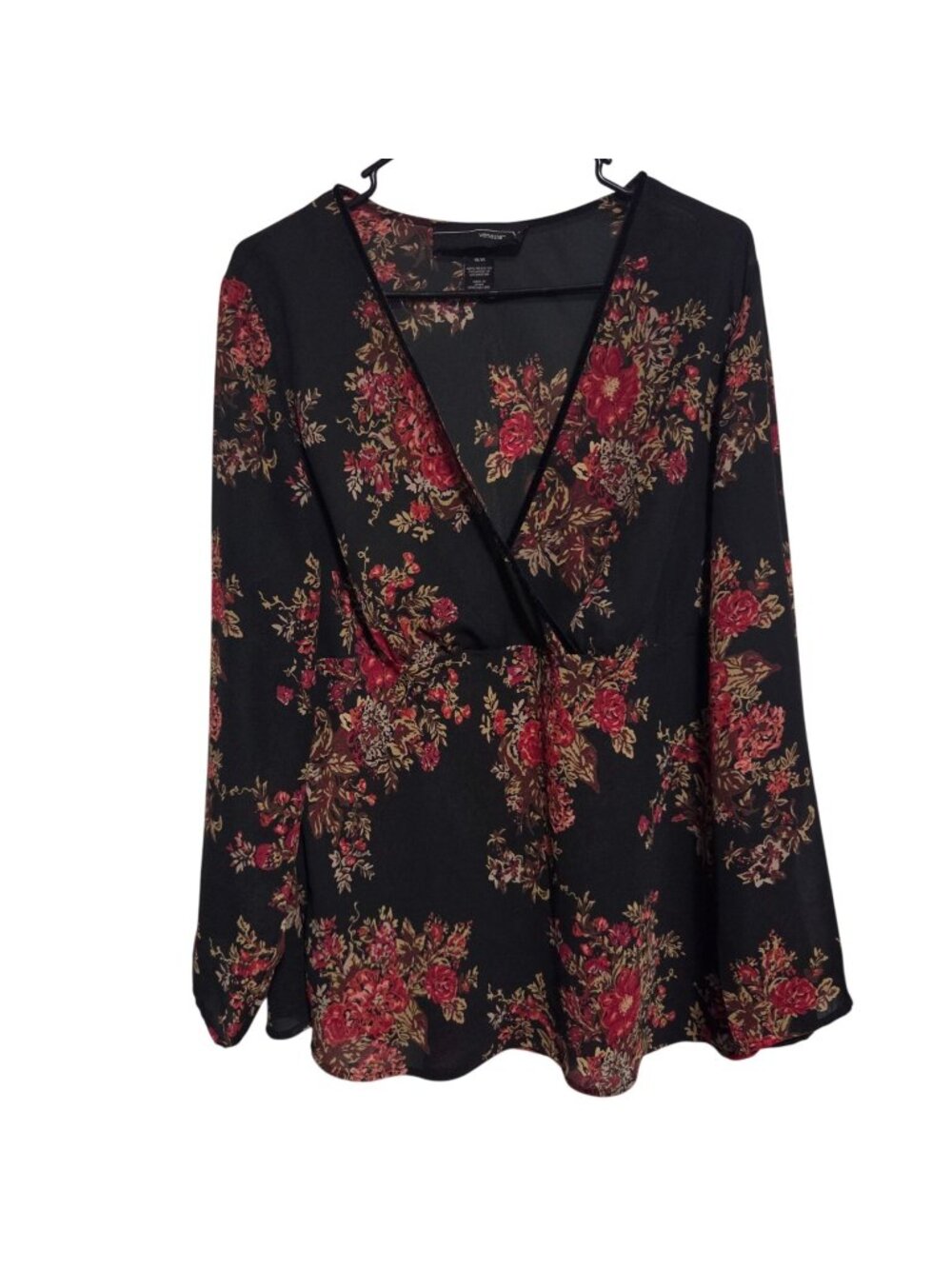 Venezia Blouse Size 16 Black Moody Floral Empire Waist Long Sleeve Whimsigoth